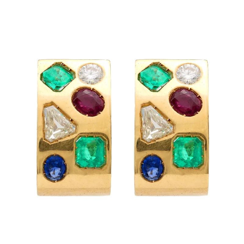 Fine bar earrings-Vintage 4 Carat Total Gemstone Weight 14K Yellow Gold Earrings