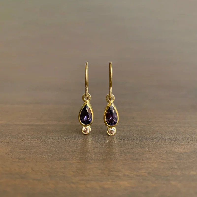 Modern cuff earrings-Purple Sapphire & Brown Diamond Drop Earrings