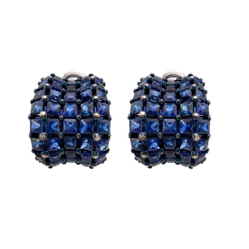 Bright gem earrings-Luxurious contemporary 18 carat total weight sapphire 18K gold earrings