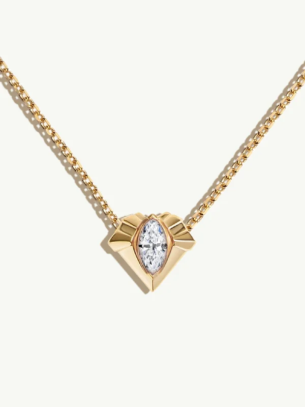 Braided tribal necklaces-Alexandria Pendant Necklace With 0.50CT Marquise-Cut Diamond In 18K Yellow Gold, 13mm