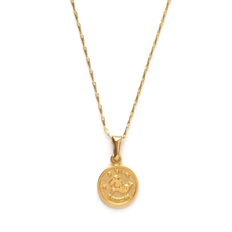 Multi-chain necklaces-Women's Zodiac Medallion Charm Necklace In Capricorn