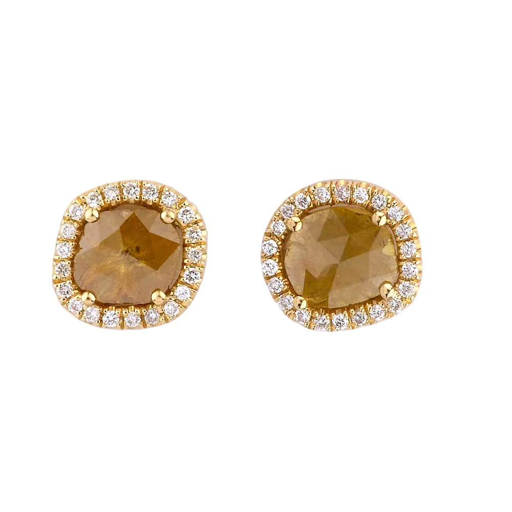 Bright gem earrings-Sliced Round Yellow Diamond Earrings