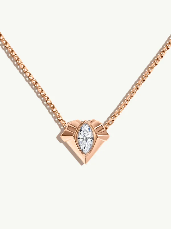 Handmade initial necklaces-Alexandria Pendant Necklace With 0.50CT Marquise-Cut Diamond In 18K Rose Gold, 13mm