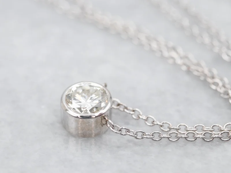 Playful charm necklaces-Modern Gold Bezel-Set Diamond Solitaire Pendant Necklace