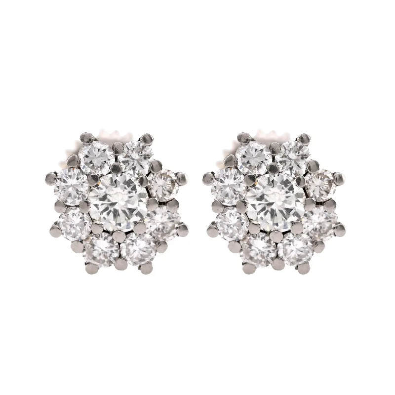 Stone-woven earrings-Modern Diamond 18K White Gold Cluster Earrings