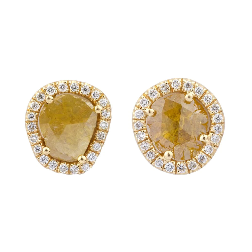 Lustrous silver earrings-Large Sliced Round Yellow Diamond Earrings