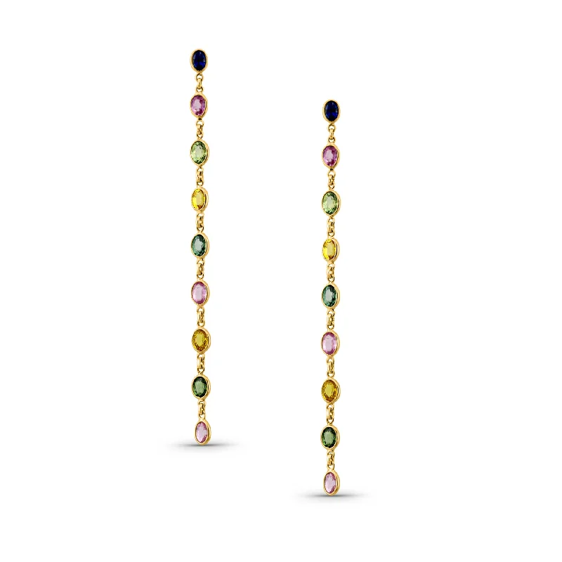 Nova phase earrings-Multi Sapphire Oval Earring In 18K Yellow Gold