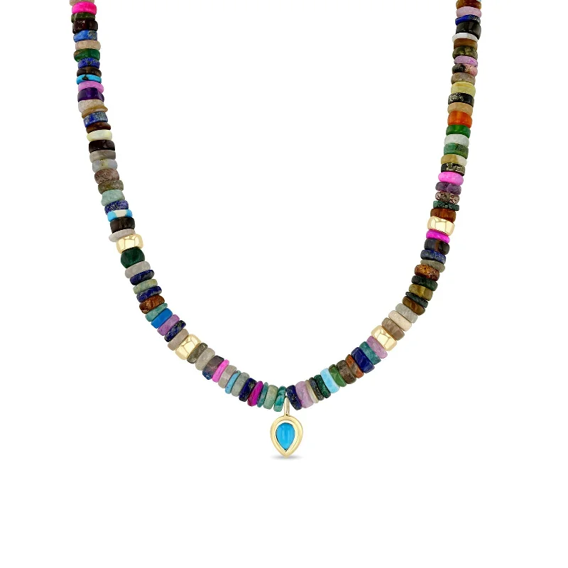 Polished shine necklaces-Opal Rondelle and Turquoise Necklace