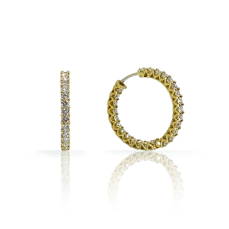 Bead weave earrings-Yellow Gold and Diamond Hoop Earrings