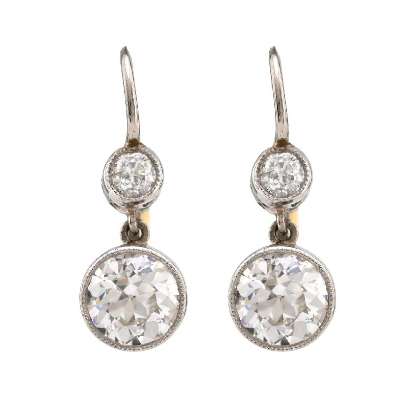 Light wood earrings-Edwardian Inspired Diamond Two Tone Drop Earrings