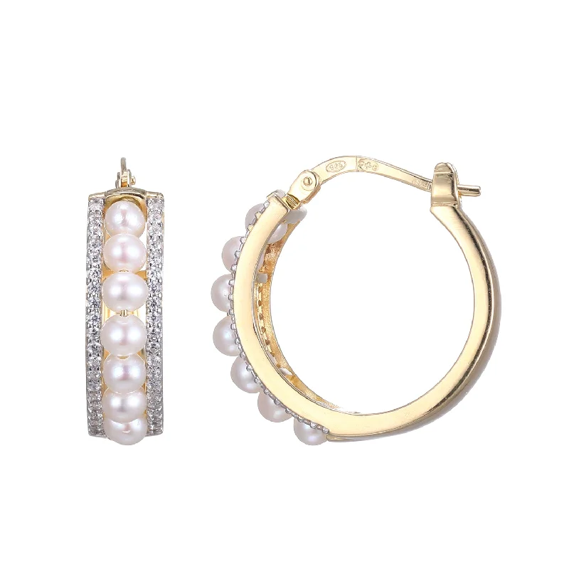 Retro clip earrings-Pearl & Crystal Hoop Earrings