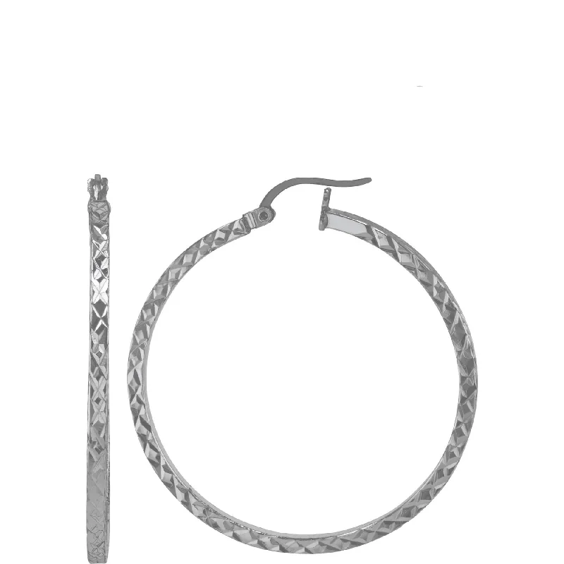 Chiseled disc earrings-Sterling Silver Hoop Earrings