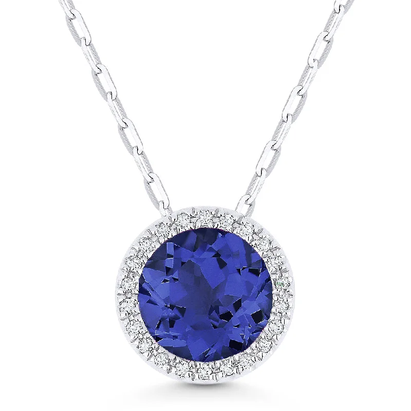 Polished shine necklaces-1.66Ct Created Sapphire 16"pendant Necklace In 14K White Gold