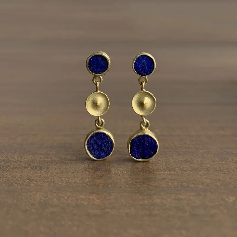 Aged flair earrings-Temple Earrings with Lapis Lazuli