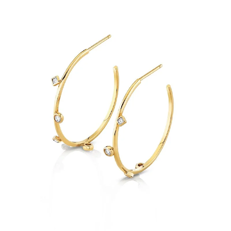 Bead cluster earrings-Mixed Shape Bezel Hoops