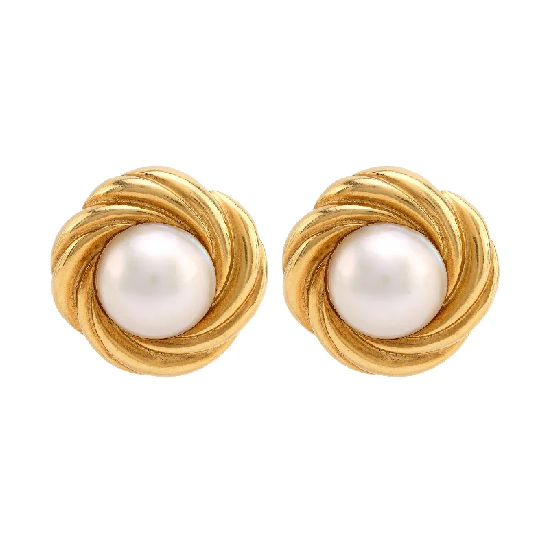 Retro clip earrings-Vintage Mabe Pearl 18K Yellow Gold Clip On Earrings