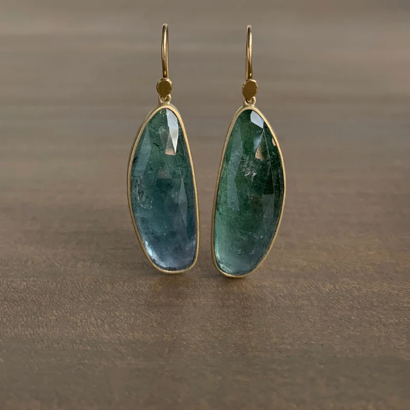 Stream design earrings-Long Bluegreen Tourmaline Drop Earrings