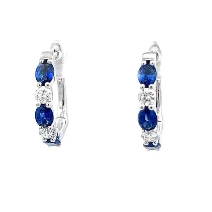 Thick hoop earrings-Mountz Collection Sapphire and Diamond Oval Hoop Earrings in 14K White Gold