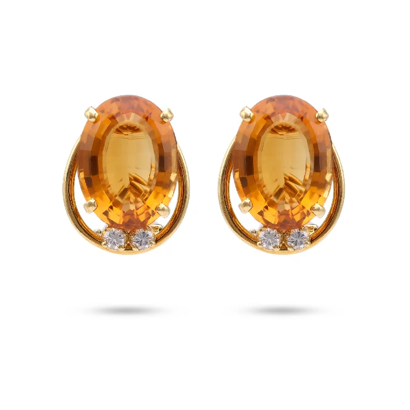 Fine drop earrings-Mid-Century Citrine Diamond 18k Yellow Gold Clip On Earrings