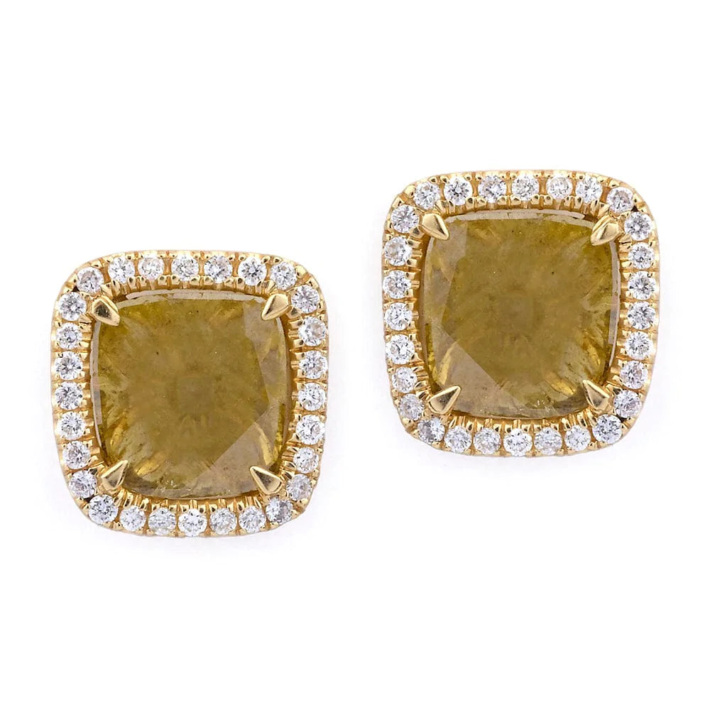 Iolite stud earrings-Large Sliced Square Yellow Diamond Earrings