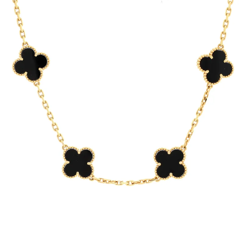 Smooth bar necklaces-Vintage Alhambra 10 Motifs Necklace 18K Yellow Gold and Onyx