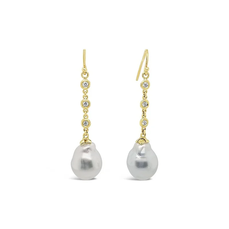 Wanderer weave earrings-Boutique Long Drop South Sea Pearl & Diamond Earrings