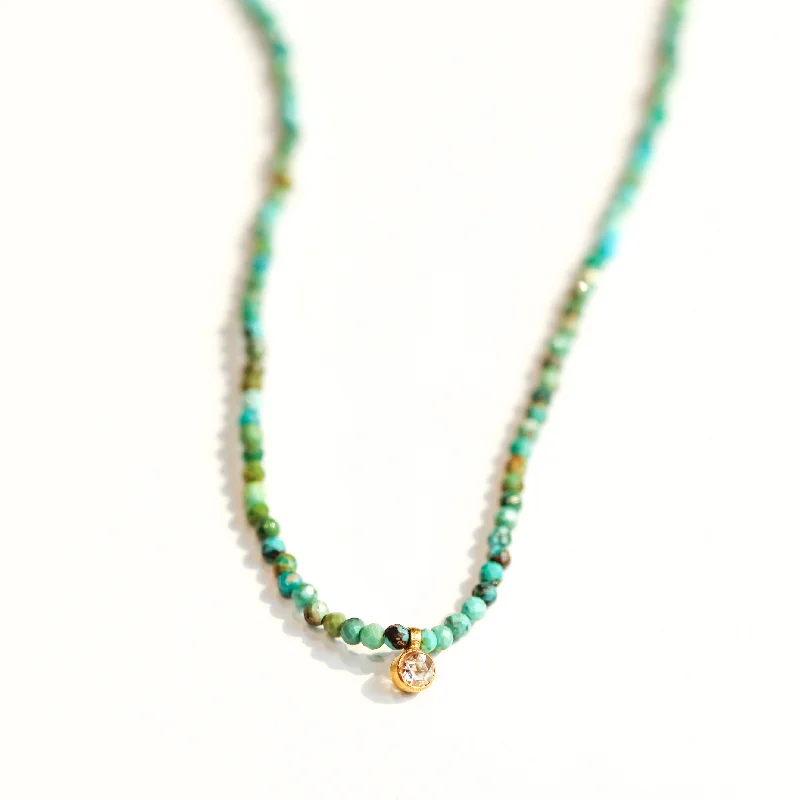 Bead weave necklaces-Turquoise & Rose Cut Diamond Necklace