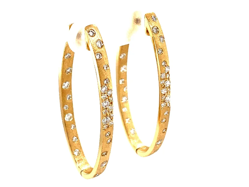 Beryl stone earrings-Diamond Oval Hoop Earrings