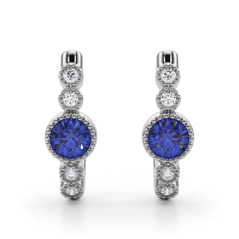 Yarn tassel earrings-14K Sapphire Diamond Earring