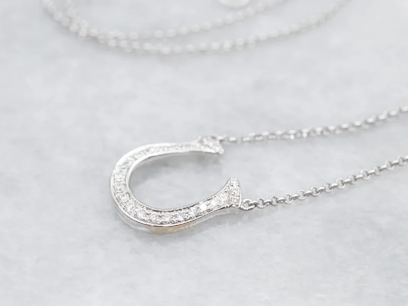 Handmade initial necklaces-Sparkling Diamond Lucky Horseshoe Necklace