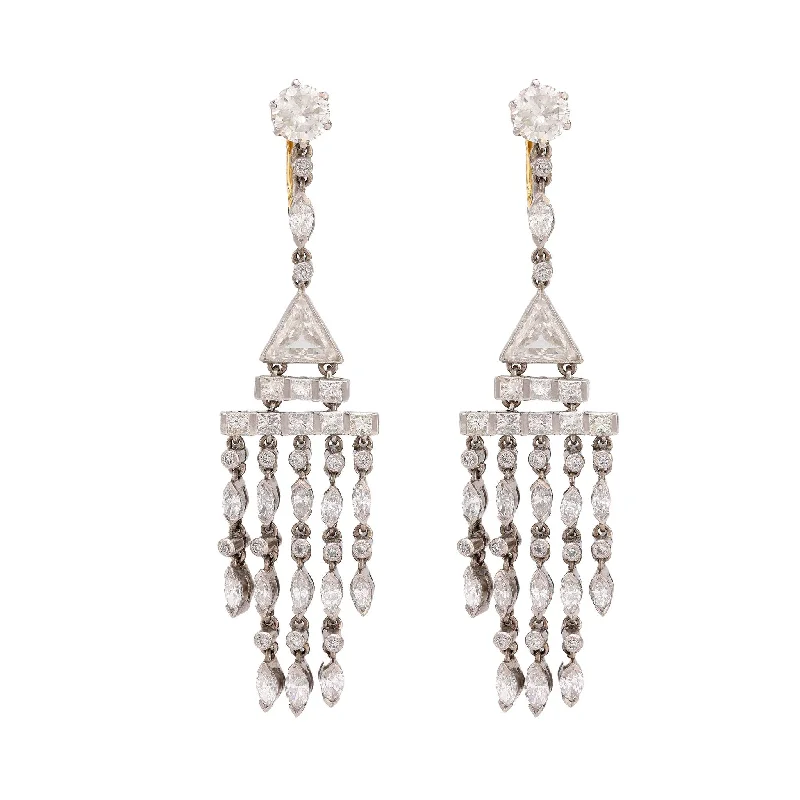 Bead weave earrings-Art Deco inspired 6 carat total weight diamond platinum chandelier earrings