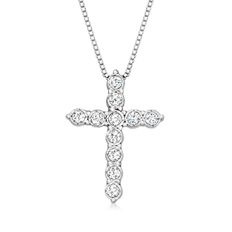 Slanted bar necklaces-Ross-Simons Diamond Cross Pendant Necklace in Sterling Silver