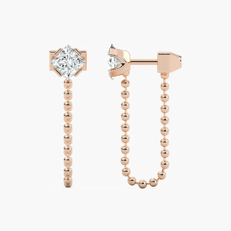 Nova phase earrings-Princess Lab Grown Diamond Connected Chain Earrings