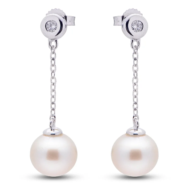 Oval stud earrings-14K Pearl and Diamond Earrings