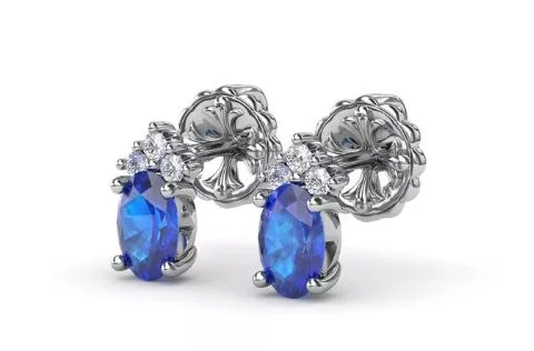 Playful pair earrings-Oval Sapphire and Diamond Stud Earrings