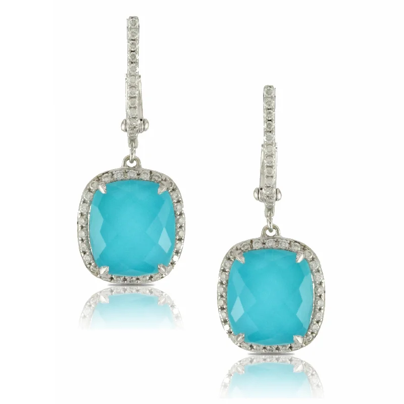 Blessed cross earrings-18K White Gold Diamond and Turquoise Earrings