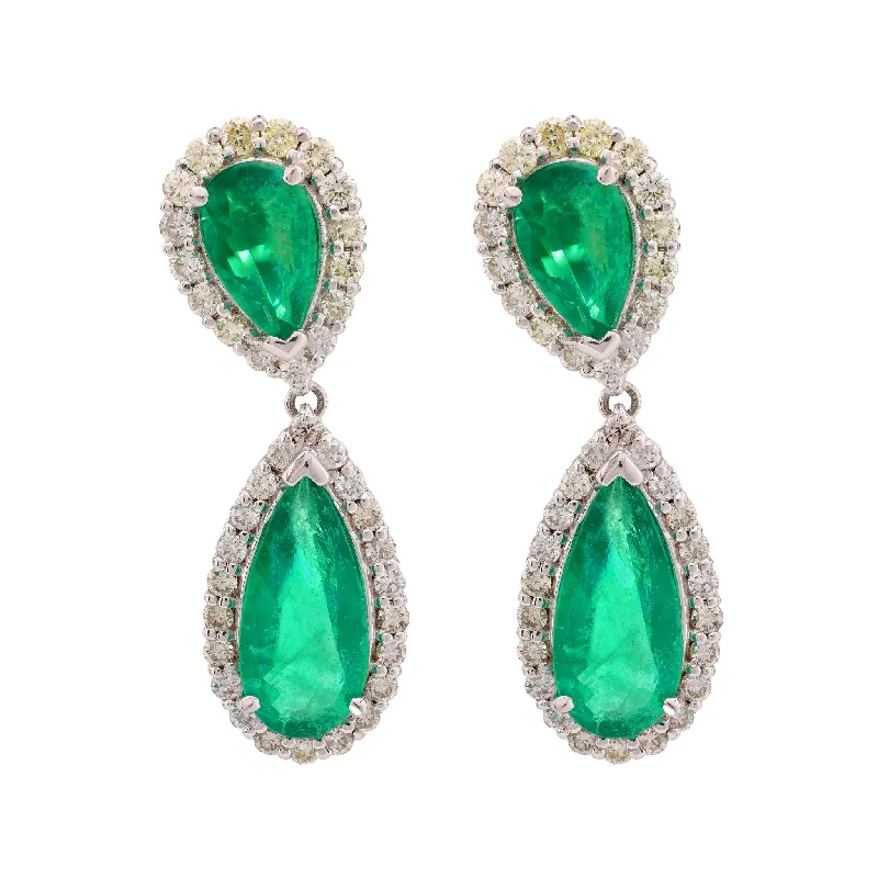 Lustrous silver earrings-Vintage GIA 5.3 carat emerald diamond 18k white gold dangle earrings