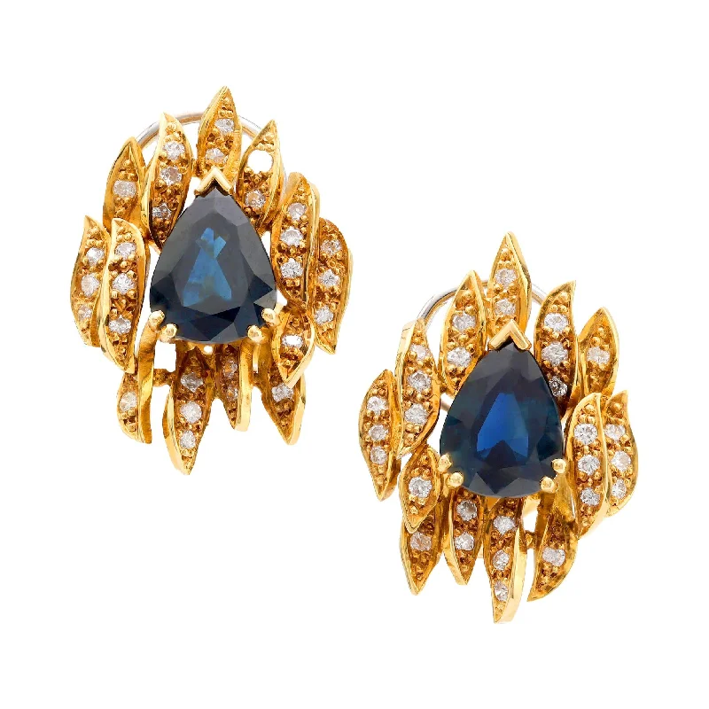 Serpentine earrings-Vintage 4.20 carat total weight sapphire diamond 18k yellow gold earrings