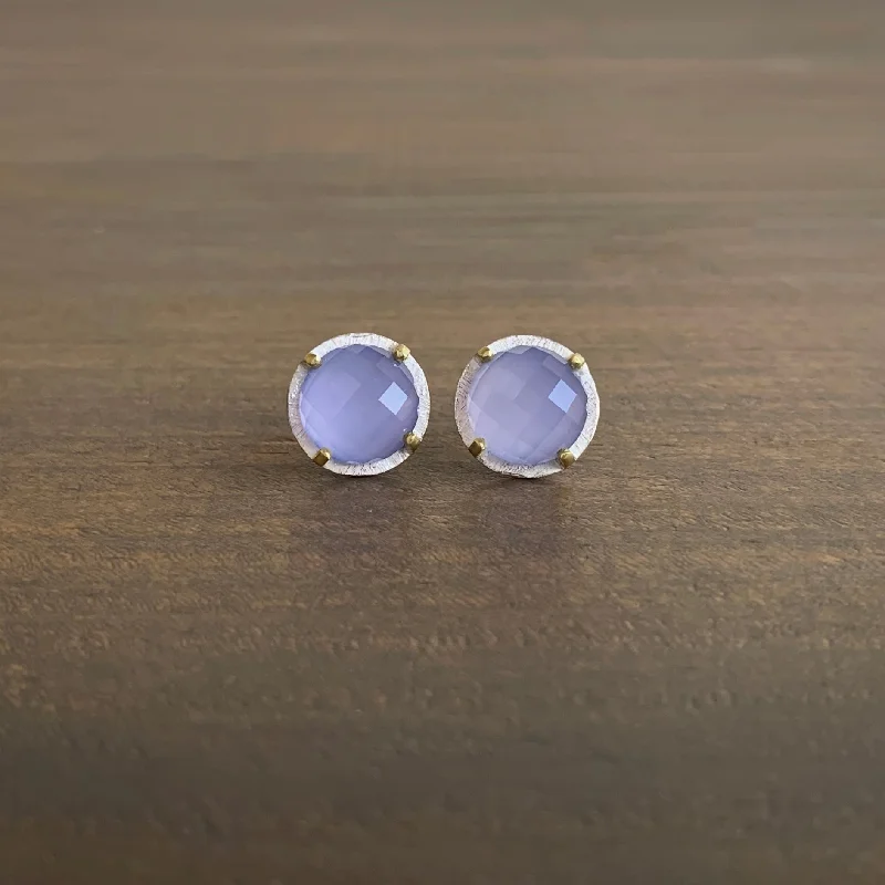 Gibbous moon earrings-Prong Set Lilac Chalcedony Studs