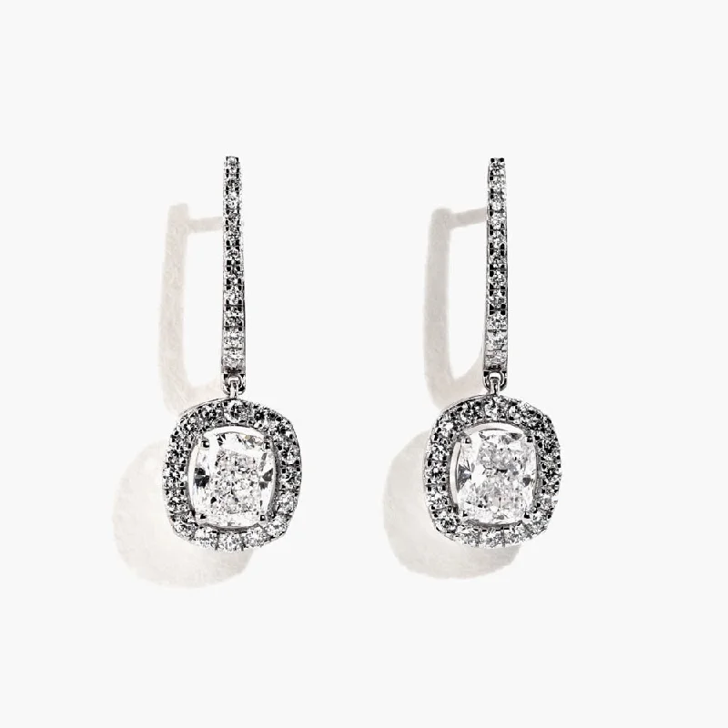 Twist loop earrings-Cushion Cut Halo Drop Earrings