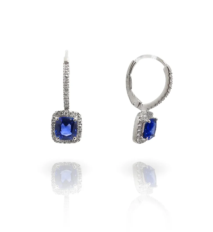 Fine wire earrings-Sapphire and Diamond Drop Earrings