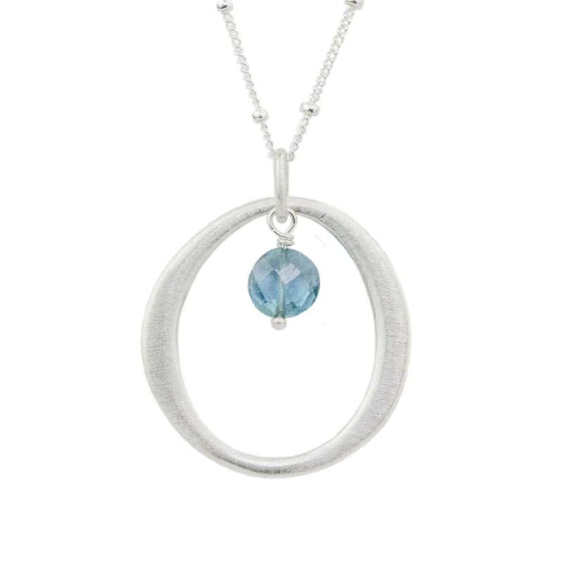 Stranded link necklaces-Circle w. Blue Topaz Necklace