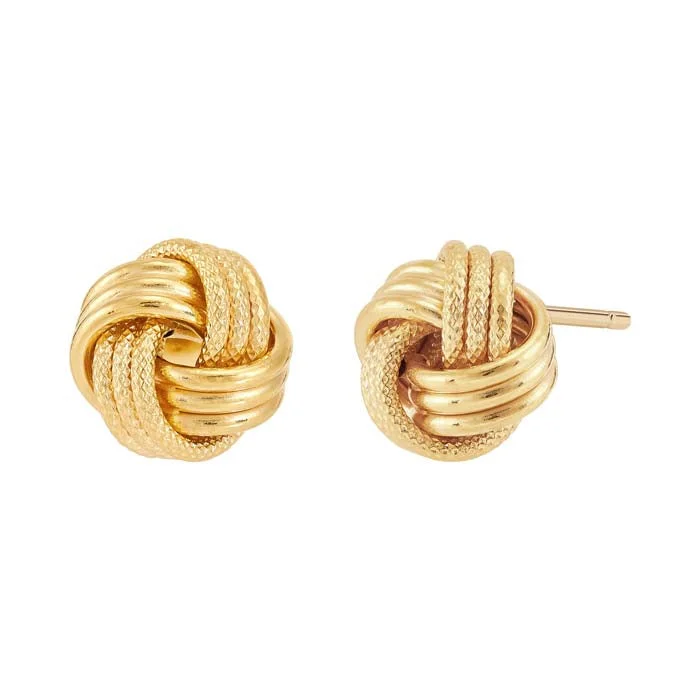 Modern cuff earrings-Mountz Collection Swirl Love Knot Stud Earrings in 14K Yellow Gold