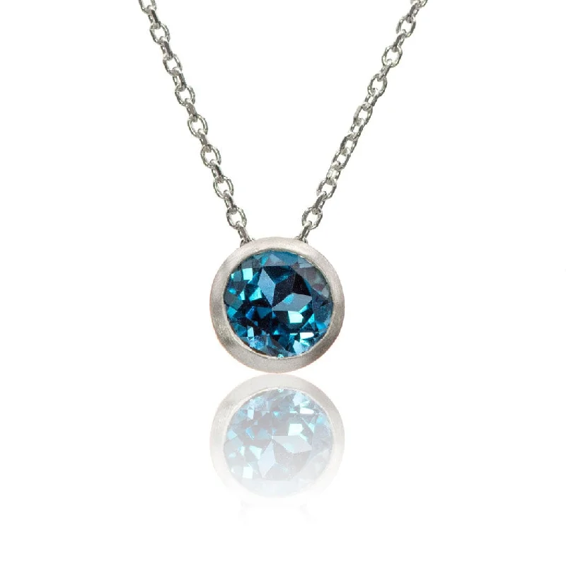 Rustic silver necklaces-Round London Blue Topaz Sterling Silver Slide Pendant Necklace