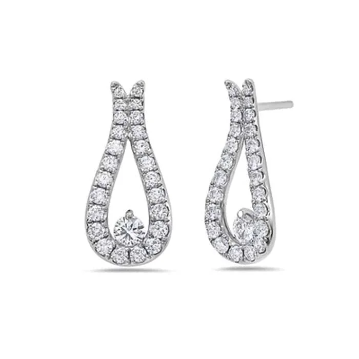 Hex dangle earrings-Charles Krypell Diamond Teardrop Earrings in 18K White Gold