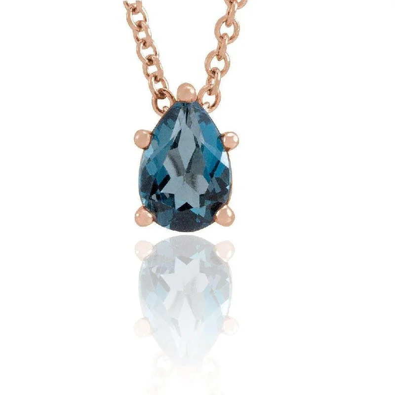 Gleaming pearl necklaces-Pear London Blue Topaz Prong Set Pendant Necklace