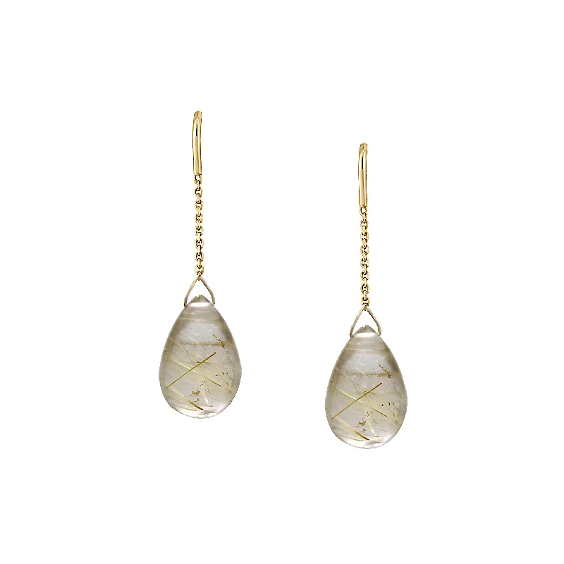 Seven-tier earrings-Golden Rutile Drops Earring In 18K Yellow Gold