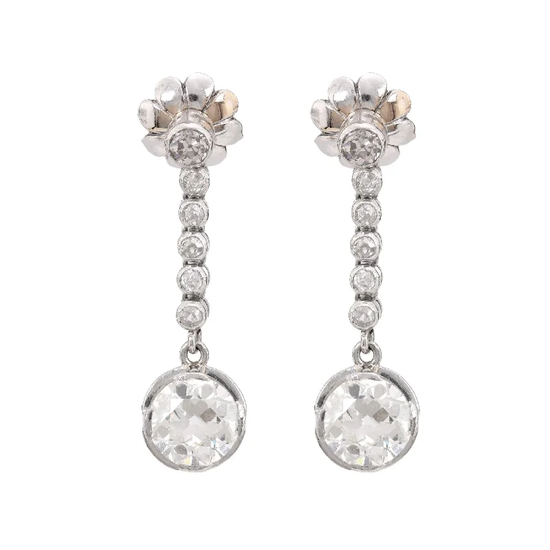 Stream drop earrings-GIA 1.64 and 1.81 carats diamond 18k white gold drop earrings