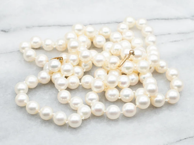 Chunky link necklaces-Long Saltwater Pearl Necklace with Filigree Clasp