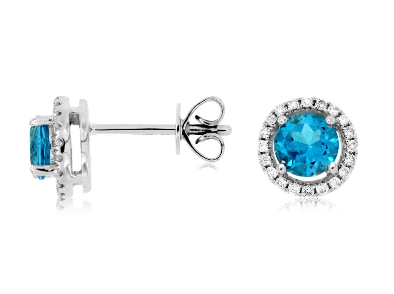 Tiny star earrings-Blue Topaz & Diamond Stud Earrings